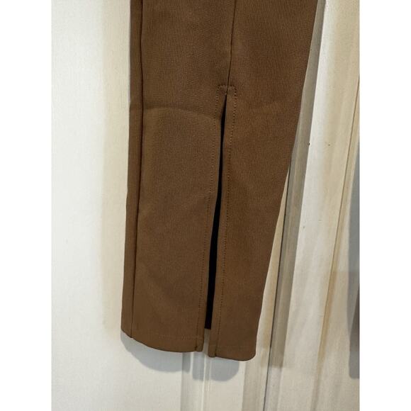 ZARA FRONT SPLIT Hem RIBBED LEGGINGS Size Large Women’s Camel Edgy Classic - Picture 3 of 9